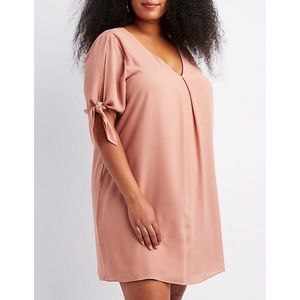 New Nude Pink Dress with Short Tie Sleeves